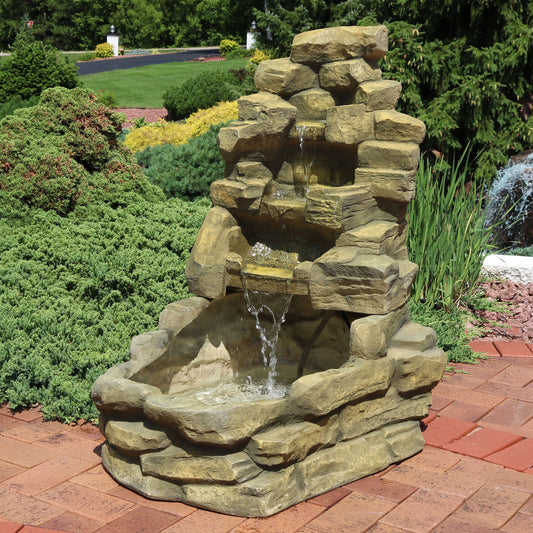 37"H Electric Fiberglass Stone Falls Waterfall Water Fountain