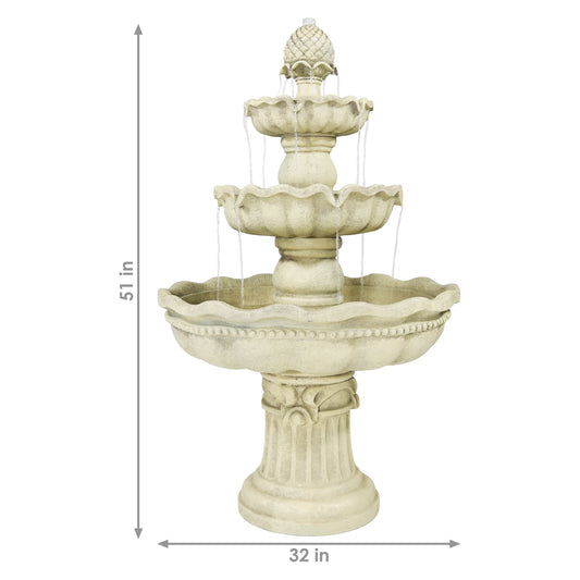 51"H Electric Polyresin and Fiberglass 3-Tier Pineapple Top Water Fountain