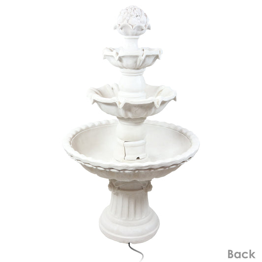 52"H Electric Fiberglass 4-Tier Fruit Top Water Fountain, White Finish