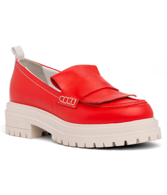 FEDERICA Two-Tones Pull-On Ladies Loafers RED