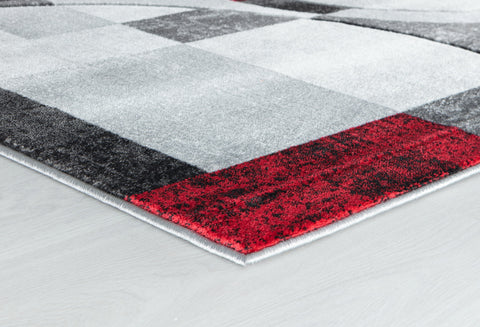 Silver Grey Red Geometric Shapes Hand-Carved Abstract Soft Premium Modern Contemporary Non-Shedding Area Rug by Homemartgoods