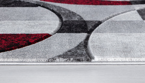Silver Grey Red Geometric Shapes Hand-Carved Abstract Soft Premium Modern Contemporary Non-Shedding Area Rug by Homemartgoods