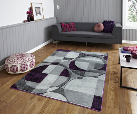 Silver Grey Purple Geometric Shapes Hand-Carved Abstract Soft Premium Modern Contemporary Non-Shedding Area Rug by Homemartgoods