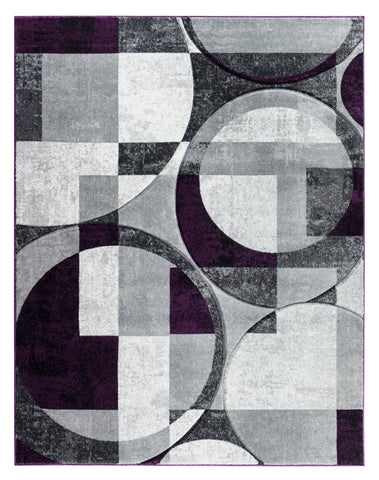Silver Grey Purple Geometric Shapes Hand-Carved Abstract Soft Premium Modern Contemporary Non-Shedding Area Rug by Homemartgoods