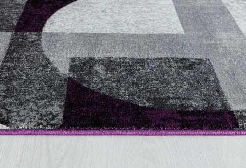 Silver Grey Purple Geometric Shapes Hand-Carved Abstract Soft Premium Modern Contemporary Non-Shedding Area Rug by Homemartgoods