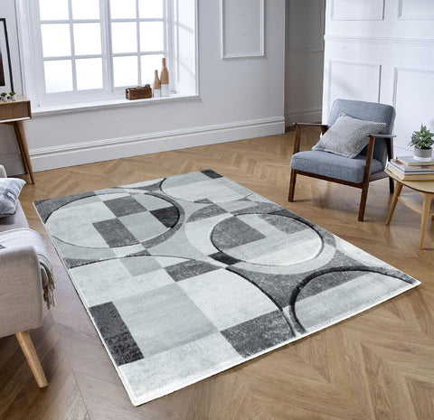 Silver Grey Geometric Shapes Hand-Carved Abstract Soft Premium Modern Contemporary Non-Shedding Area Rug by Homemartgoods