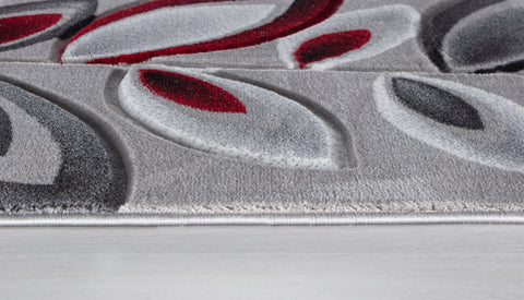 Red Silver Floral Nature Leaf Hand-Carved Abstract Soft Premium Modern Contemporary Non-Shedding Area Rug by Homemartgoods