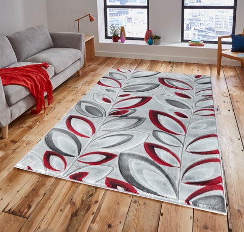 Red Silver Floral Nature Leaf Hand-Carved Abstract Soft Premium Modern Contemporary Non-Shedding Area Rug by Homemartgoods