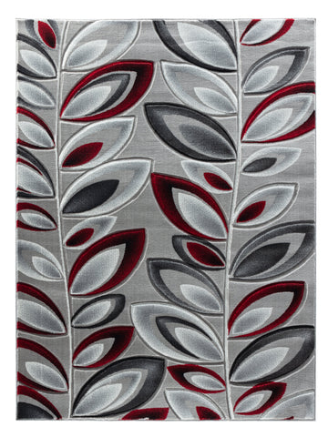 Red Silver Floral Nature Leaf Hand-Carved Abstract Soft Premium Modern Contemporary Non-Shedding Area Rug by Homemartgoods