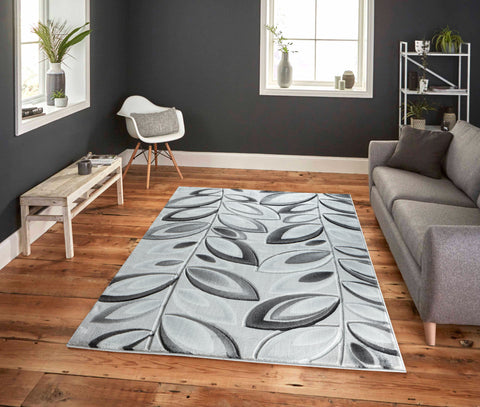 Silver Grey Floral Nature Leaf Hand-Carved Abstract Soft Premium Modern Contemporary Non-Shedding Area Rug by Homemartgoods