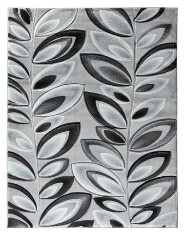 Silver Grey Floral Nature Leaf Hand-Carved Abstract Soft Premium Modern Contemporary Non-Shedding Area Rug by Homemartgoods