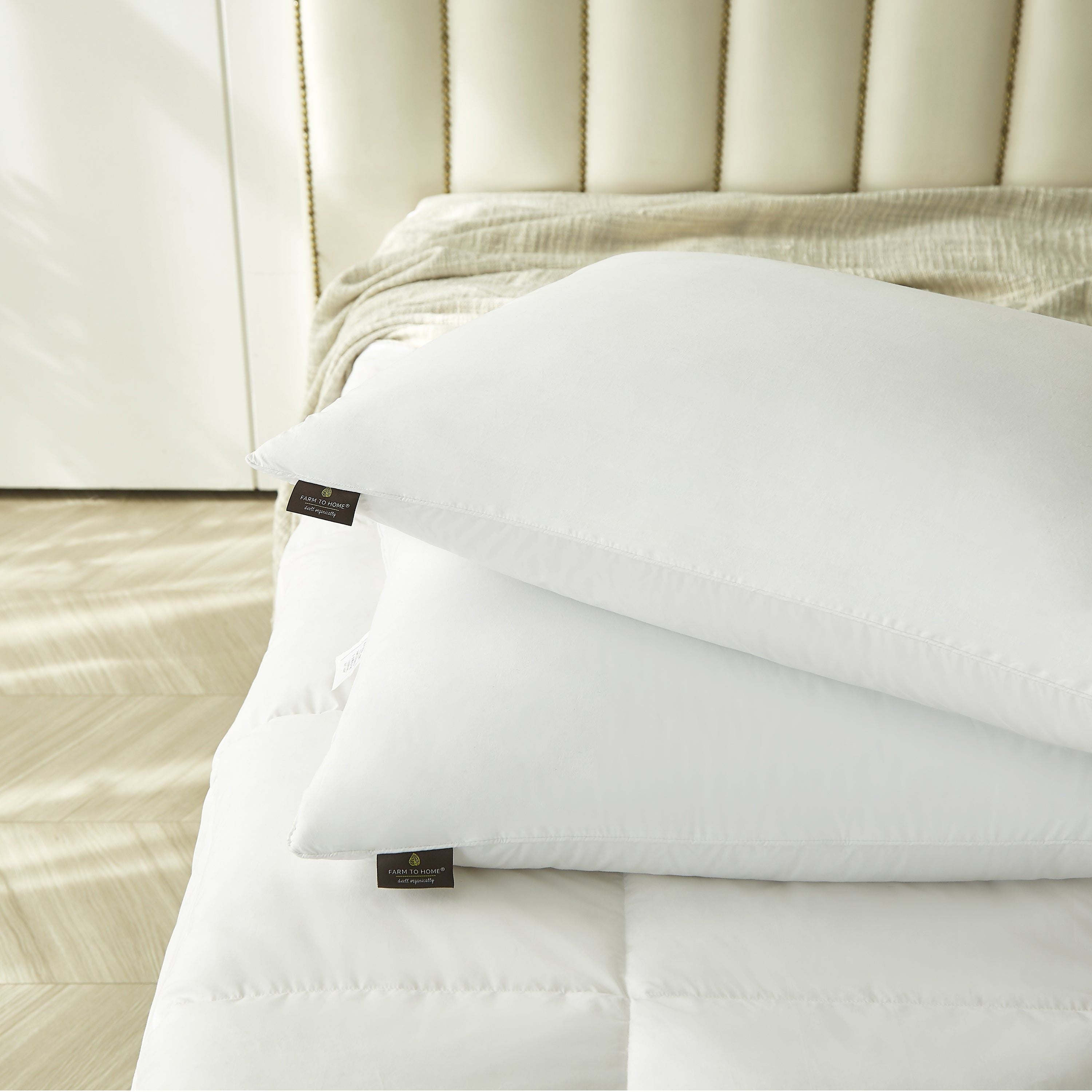  Farm to Home 2-Pack Feather Down Pillows - White - Bonton