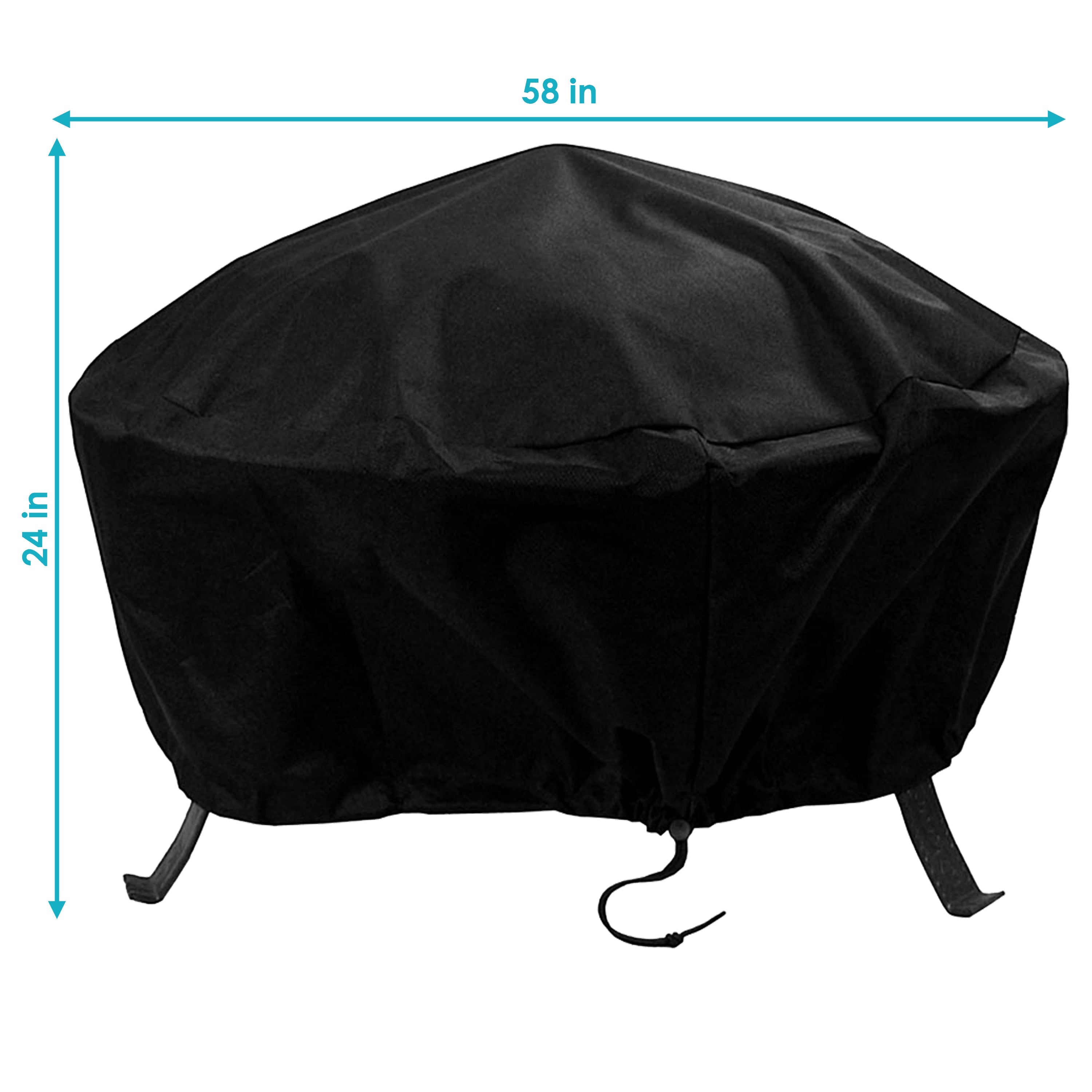  Sunnydaze Decor Heavy-Duty Weather-Resistant Vinyl PVC Round Fire Pit Cover with Drawstring Closure - Black - Bonton