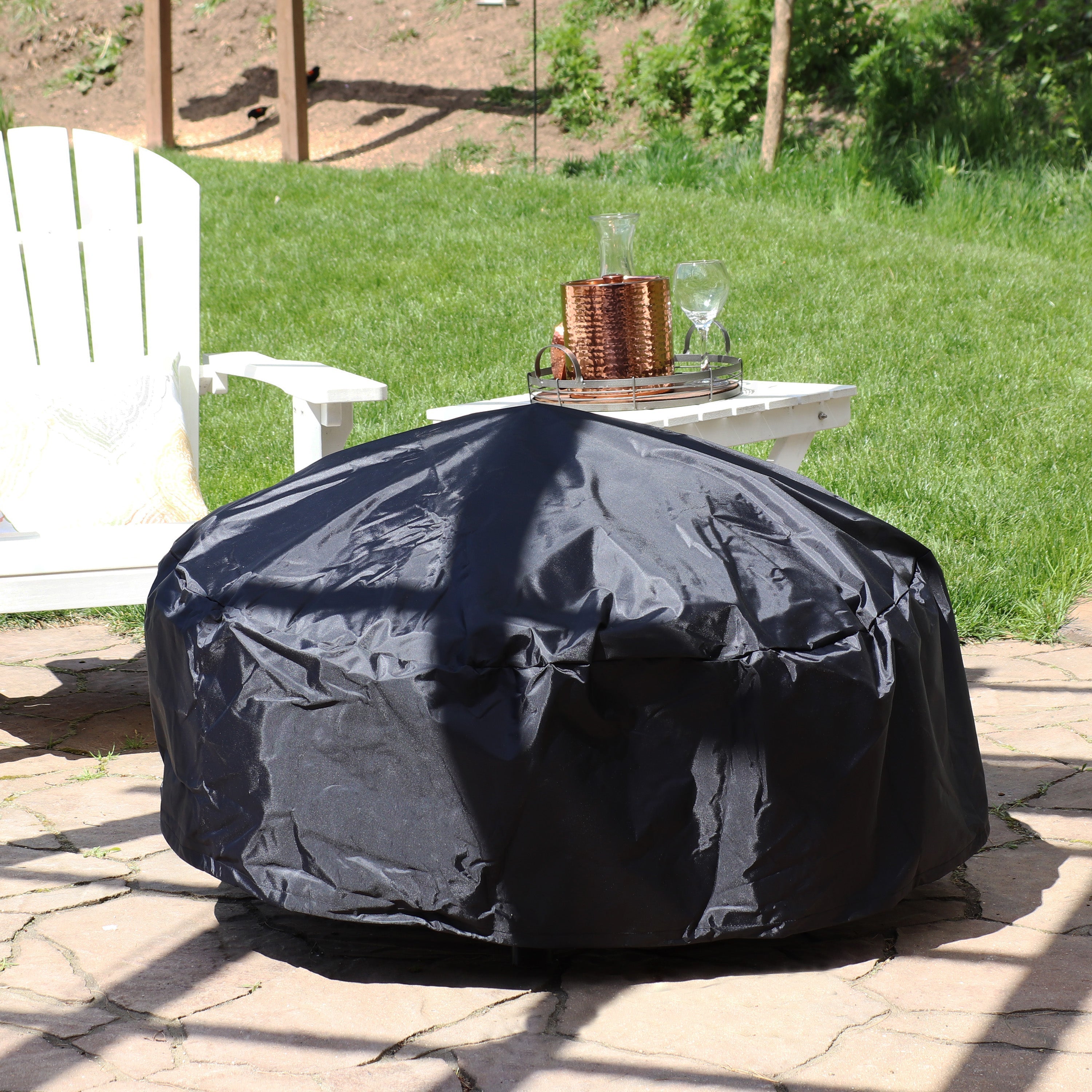  Sunnydaze Decor Heavy-Duty Weather-Resistant Vinyl PVC Round Fire Pit Cover with Drawstring Closure - Black - Bonton