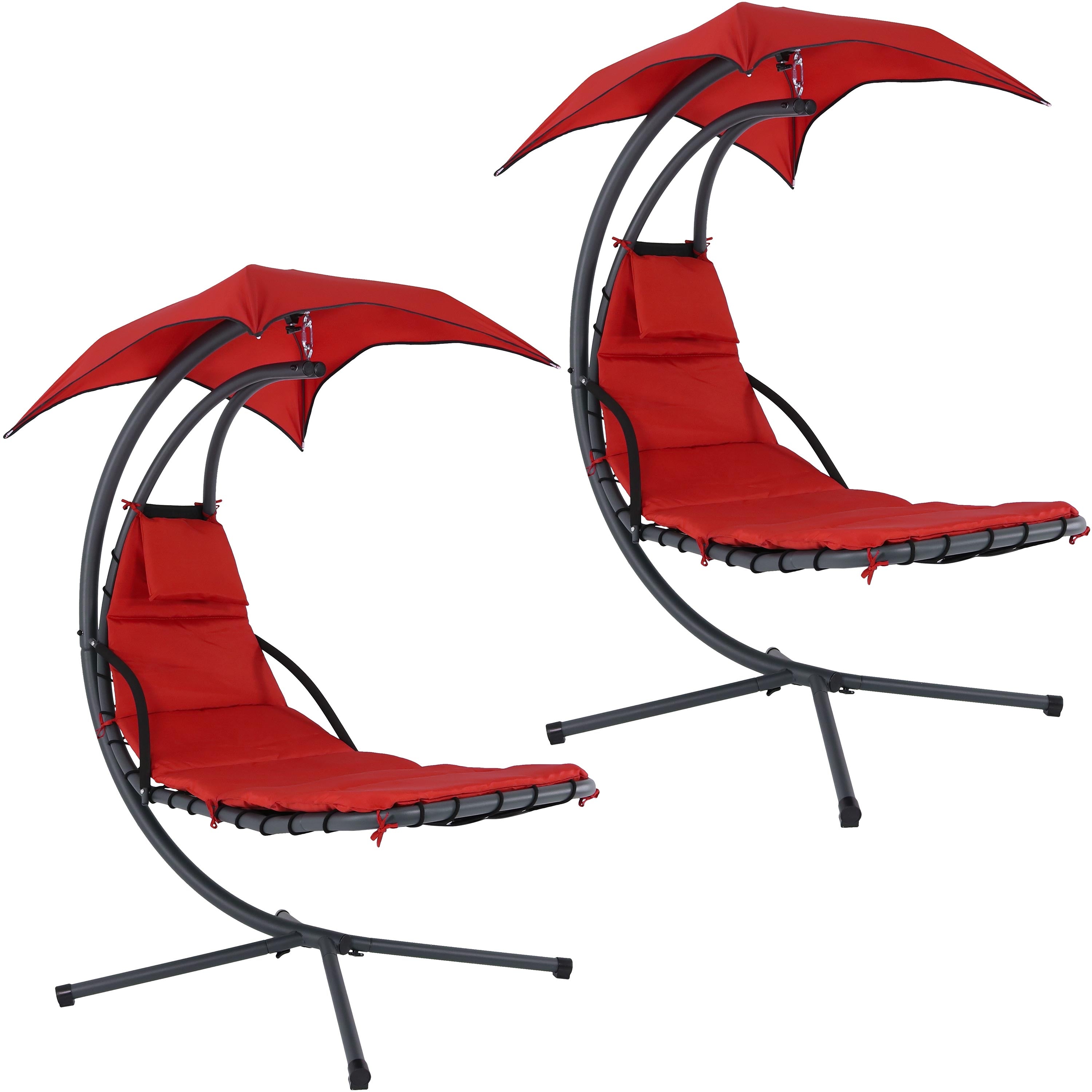  Sunnydaze Decor Hanging Chaise Floating Lounge Chair with Canopy Umbrella and Stand Pack of 2 - Teal - Bonton