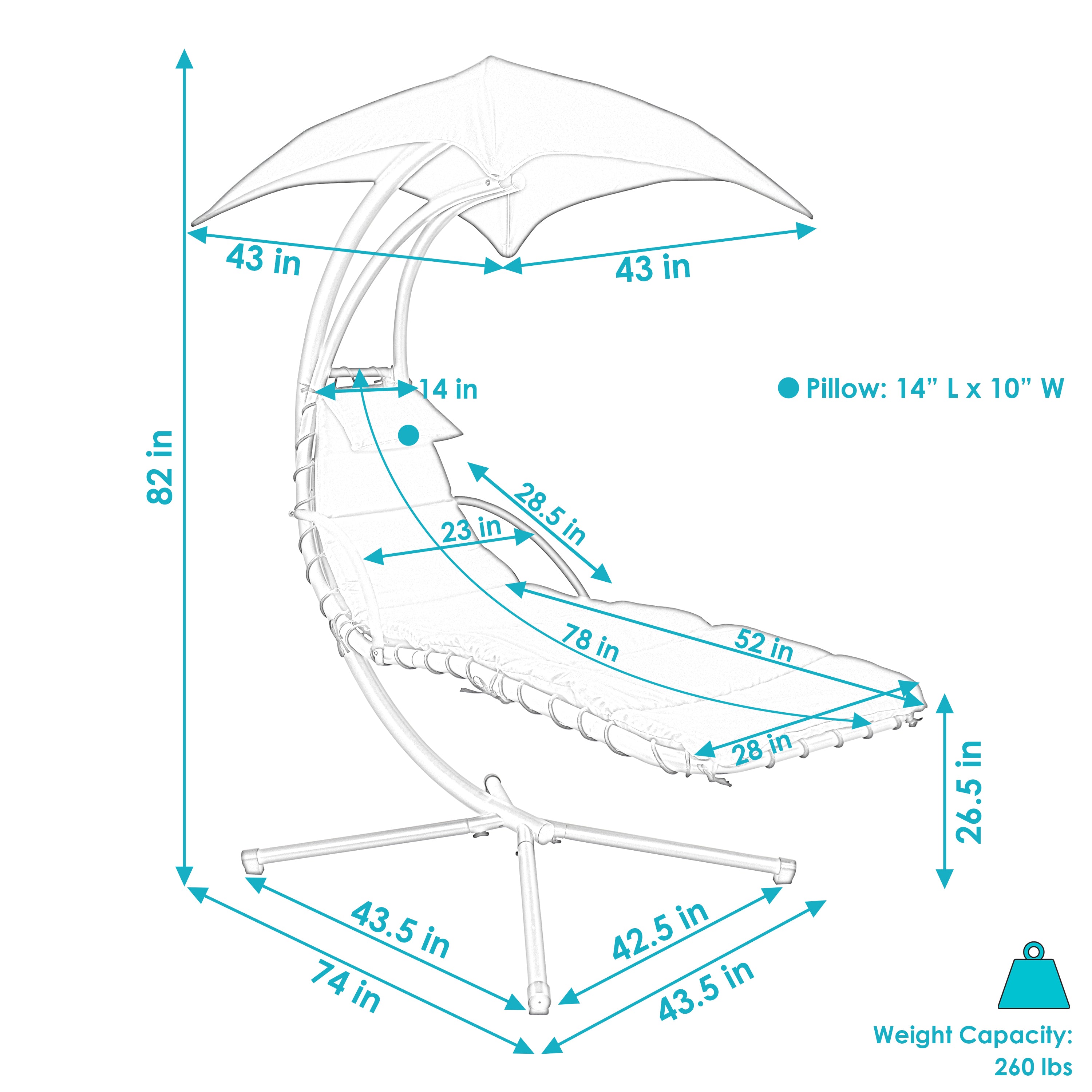  Sunnydaze Decor Hanging Chaise Floating Lounge Chair with Canopy Umbrella and Stand Pack of 2 - Teal - Bonton