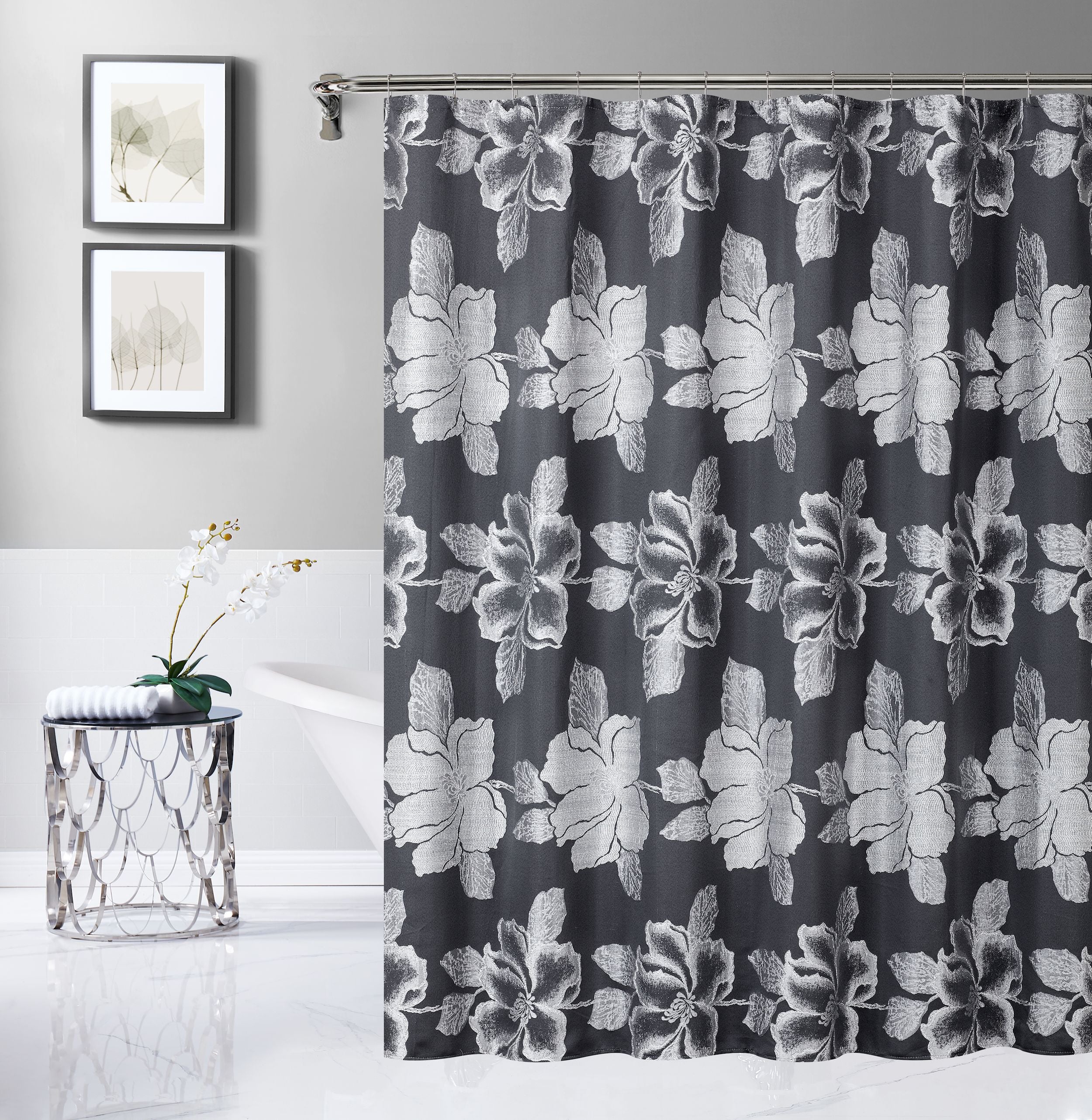  Dainty Home Floral Park Shower Curtain - Silver - Bonton