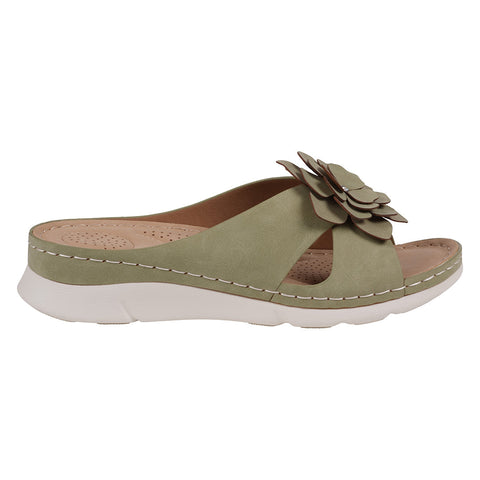 Women's Claire Green Flower Rosette Comfort Sandals