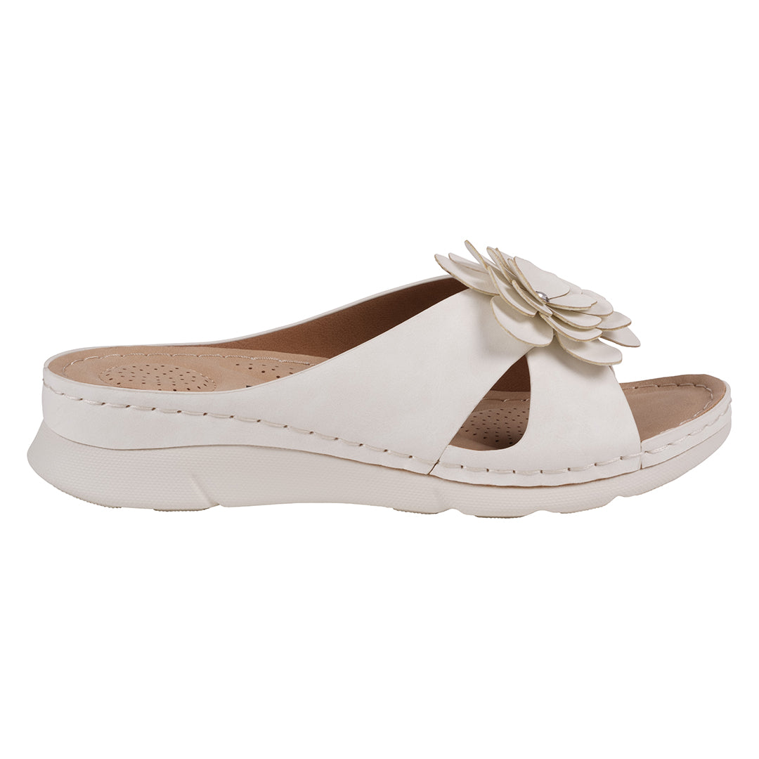  GC Shoes Women's Claire White Flower Rosette Comfort Sandals - White - Bonton
