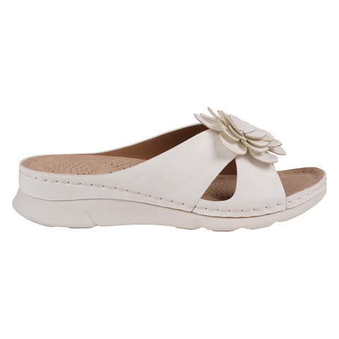 Women's Claire White Flower Rosette Comfort Sandals
