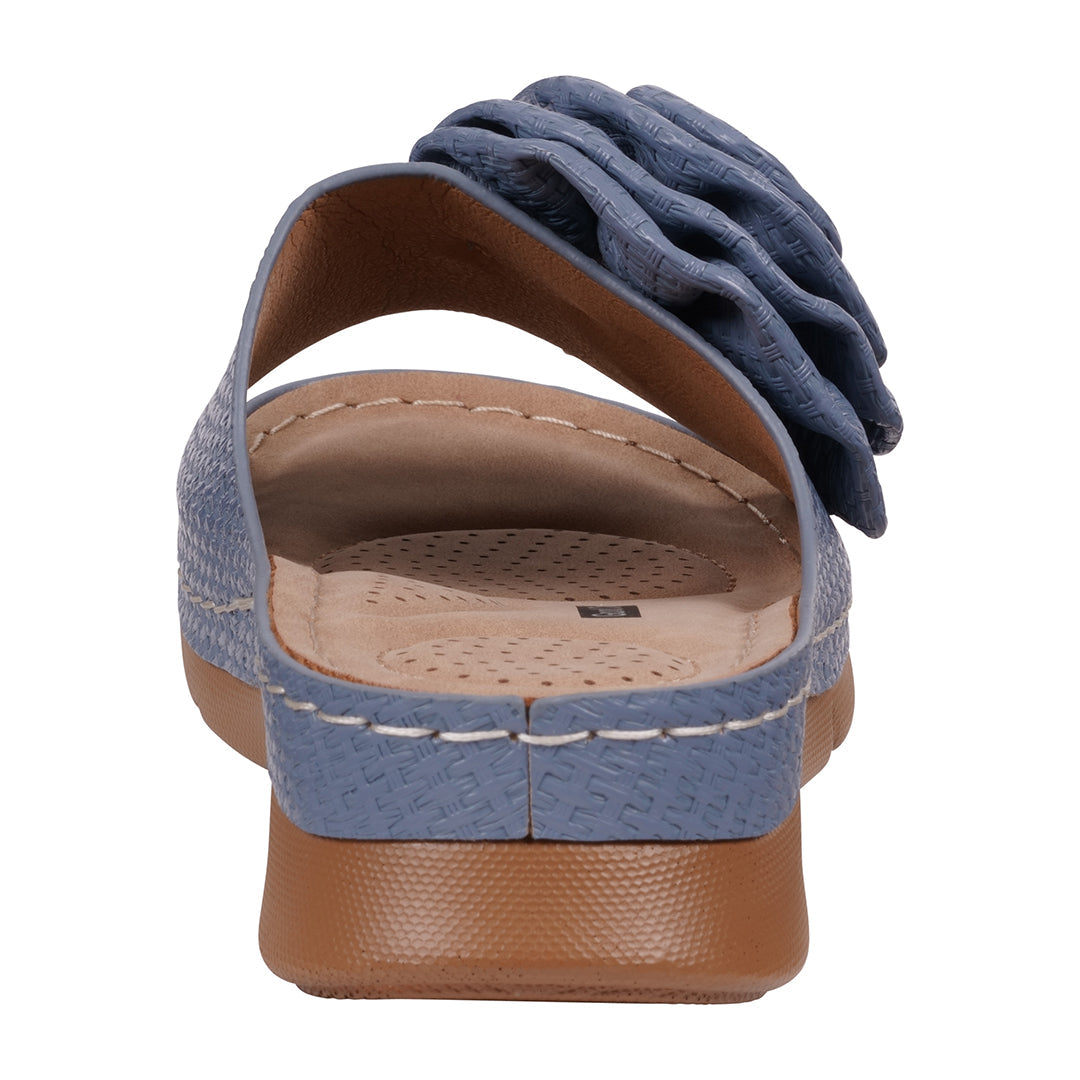  GC Shoes Women's Honey Blue Flower Rosette Flat Comfort Sandals - Blue - Bonton