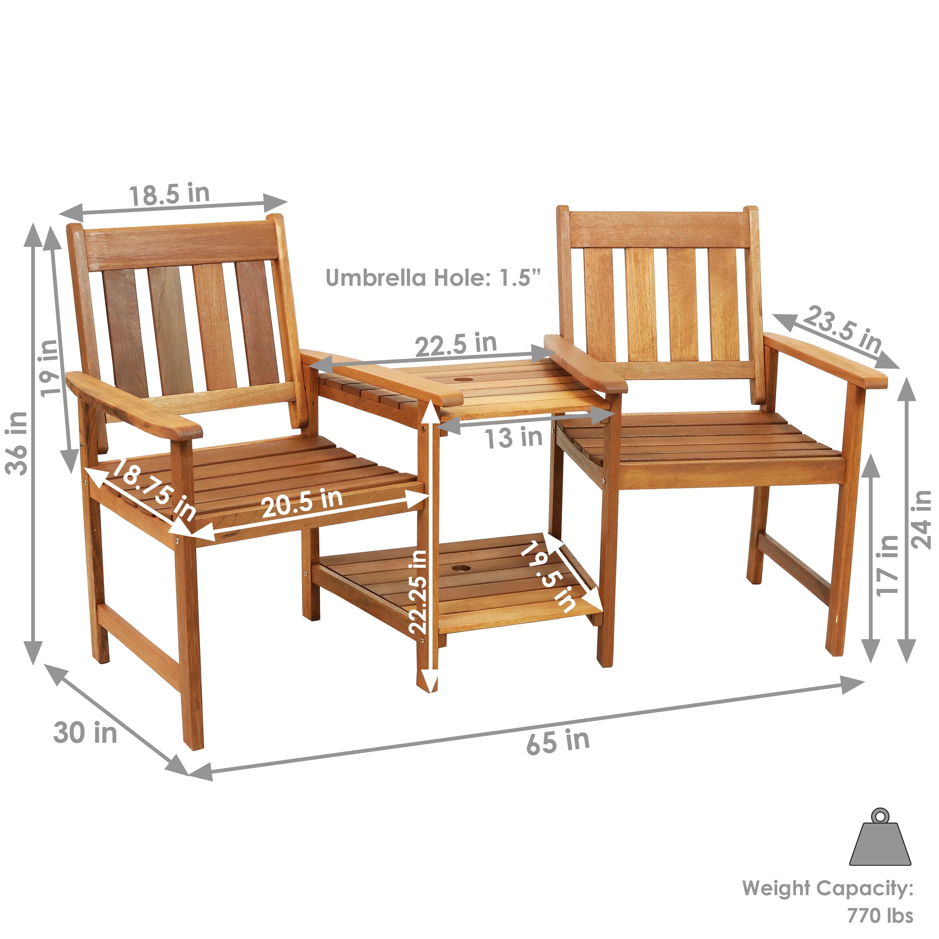  Sunnydaze Decor Meranti Wood with Teak Oil Finish Jack-and-Jill Patio Chairs with Attached Table - Brown - Bonton