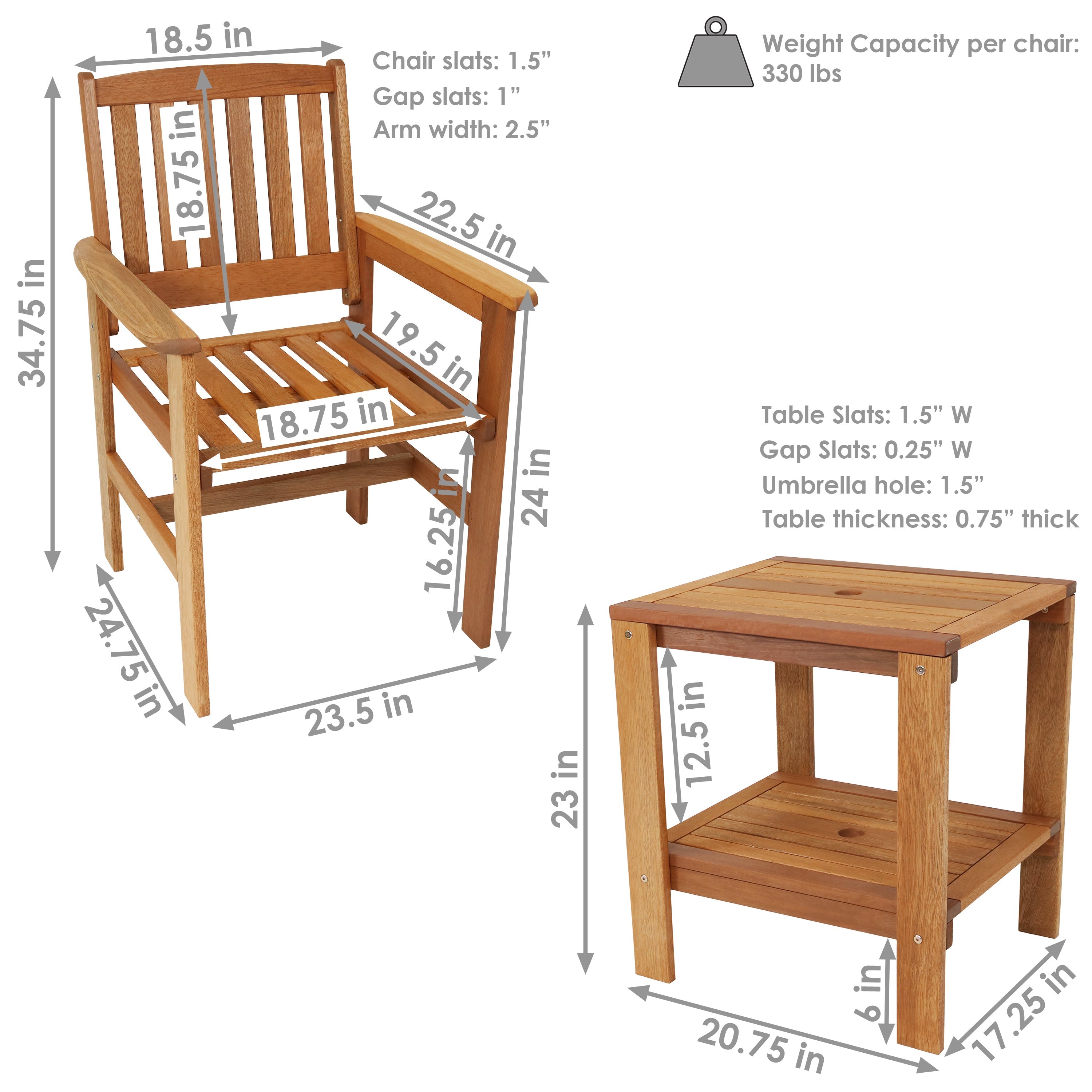  Sunnydaze Decor Meranti Wood with Teak Oil Finish Patio Table and Chairs Conversation Set - 3 Piece Set - Brown - Bonton