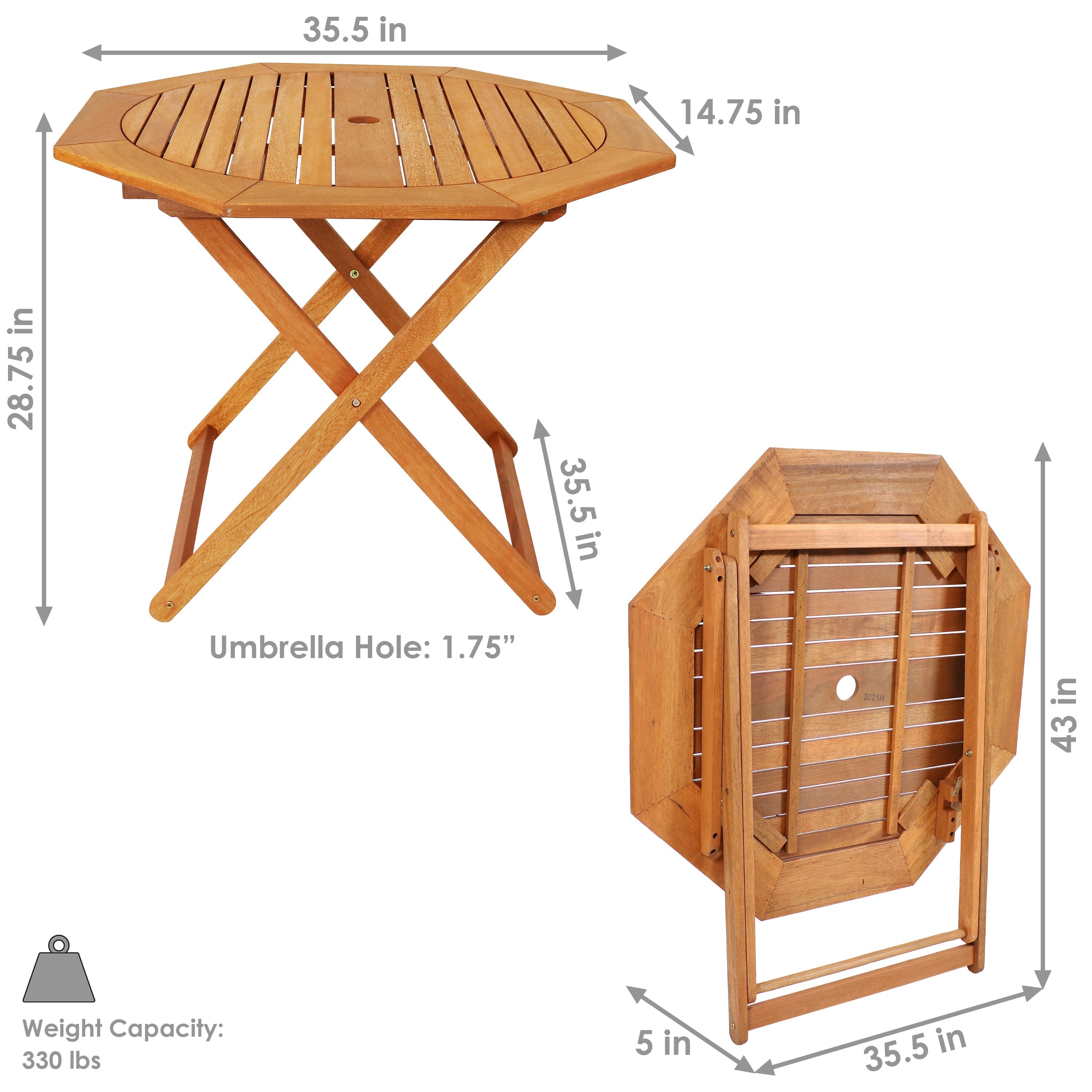  Sunnydaze Decor Meranti Wood with Teak Oil Finish Folding Octagon Patio Dining Table - 35