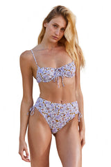 Floral High Rise High leg swim bottom-Purple