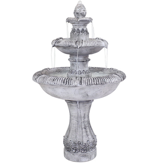 50"H Electric Fiberglass Reinforced Concrete 3-Tier Mediterranean-Inspired Water Fountain