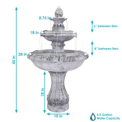 50"H Electric Fiberglass Reinforced Concrete 3-Tier Mediterranean-Inspired Water Fountain