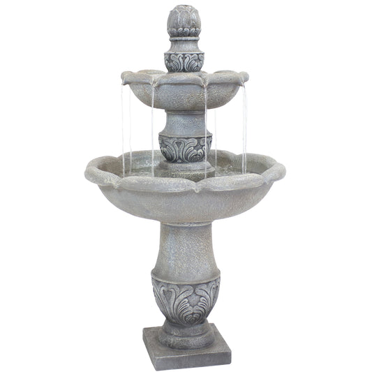 50"H Electric Fiberglass Reinforced Concrete 2-Tier French Garden Design Water Fountain, Dusty Gray