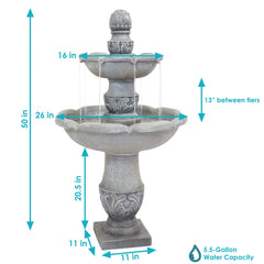 50"H Electric Fiberglass Reinforced Concrete 2-Tier French Garden Design Water Fountain, Dusty Gray