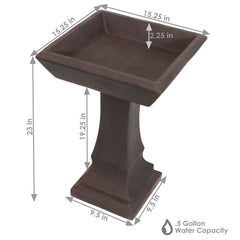 Glass Fiber Reinforced Concrete Patio Garden Simply Square Modern Bird Bath - 23" - Brown