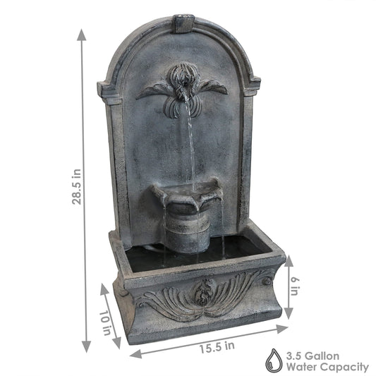 28"H Electric Glass Reinforced Concrete French-Inspired Design Wall-Mount Water Fountain