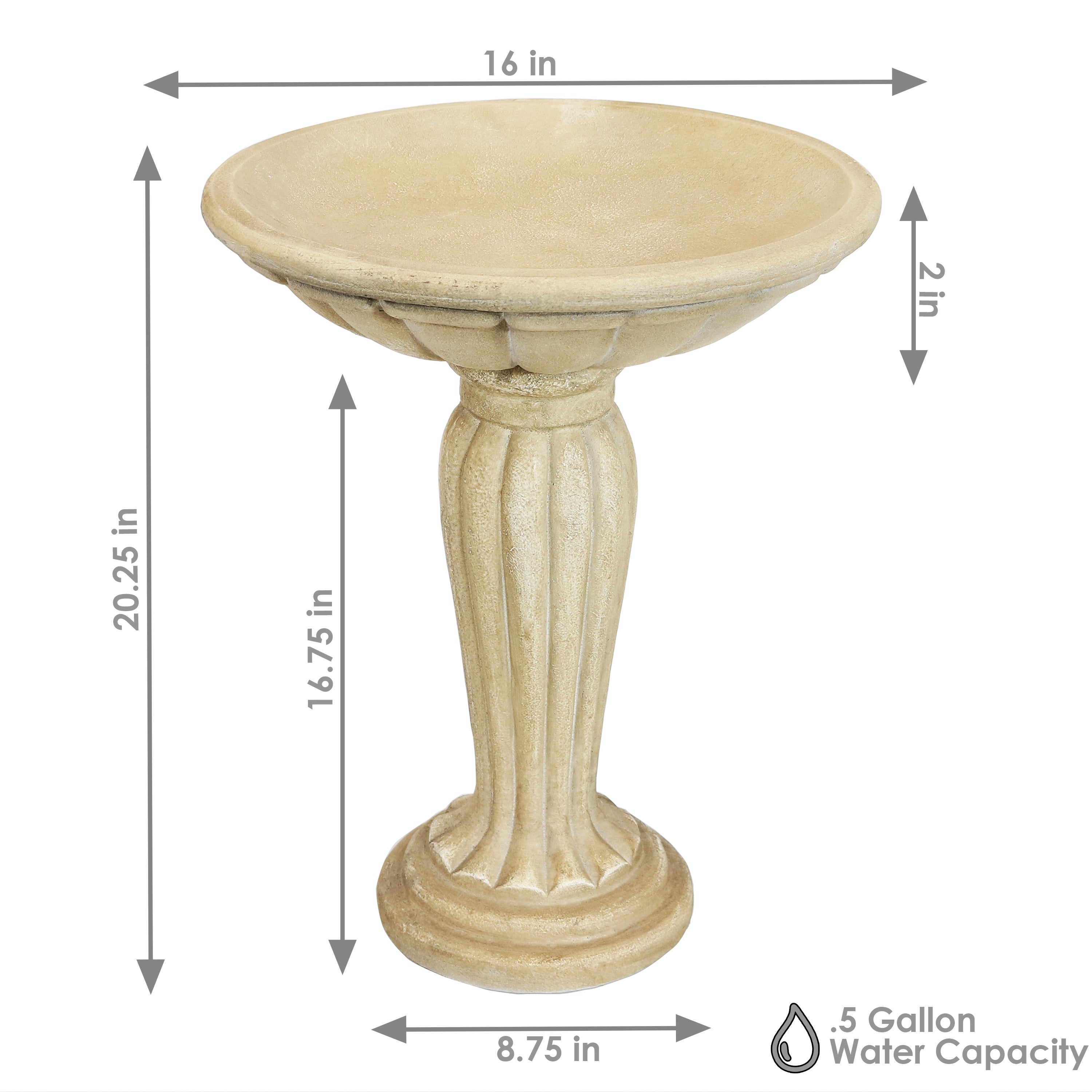  Sunnydaze Decor Glass Fiber Reinforced Concrete Patio Garden Grecian Column Style Bird Bath - 20