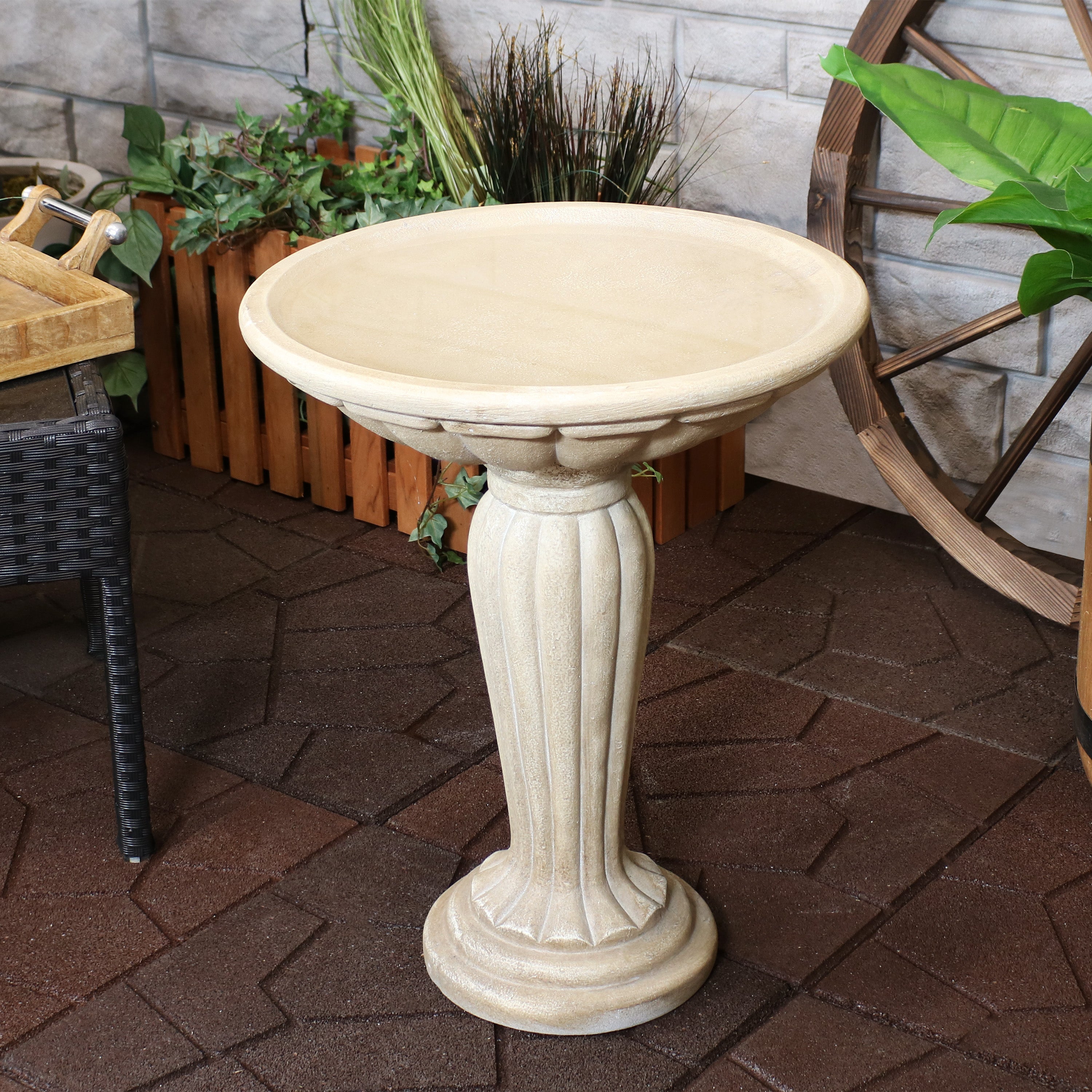  Sunnydaze Decor Glass Fiber Reinforced Concrete Patio Garden Grecian Column Style Bird Bath - 20