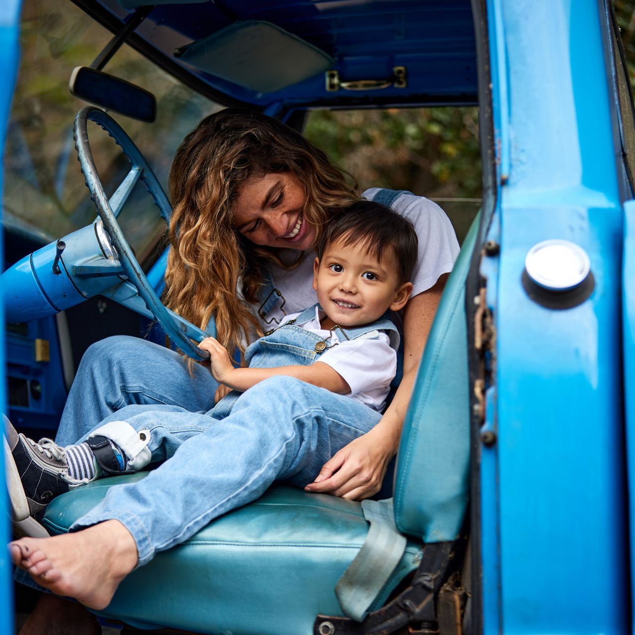  Dotty Dungarees Faded Denim Overalls - Blue - Bonton