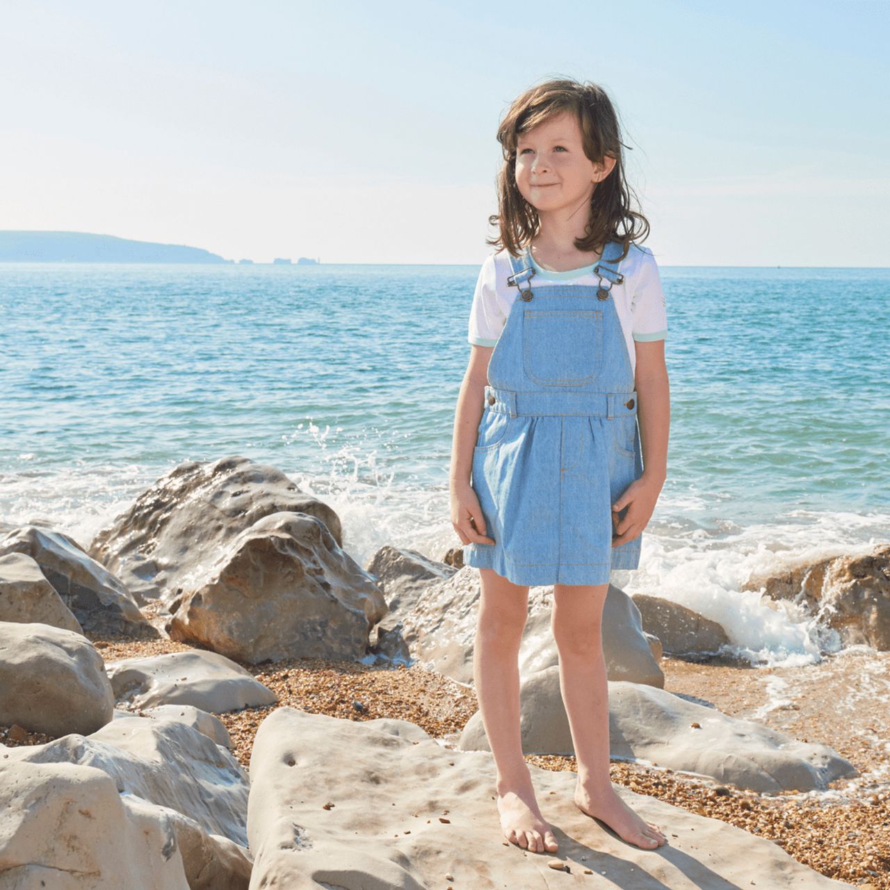  Dotty Dungarees Faded Denim Unicorn Overall Dress - Blue - Bonton