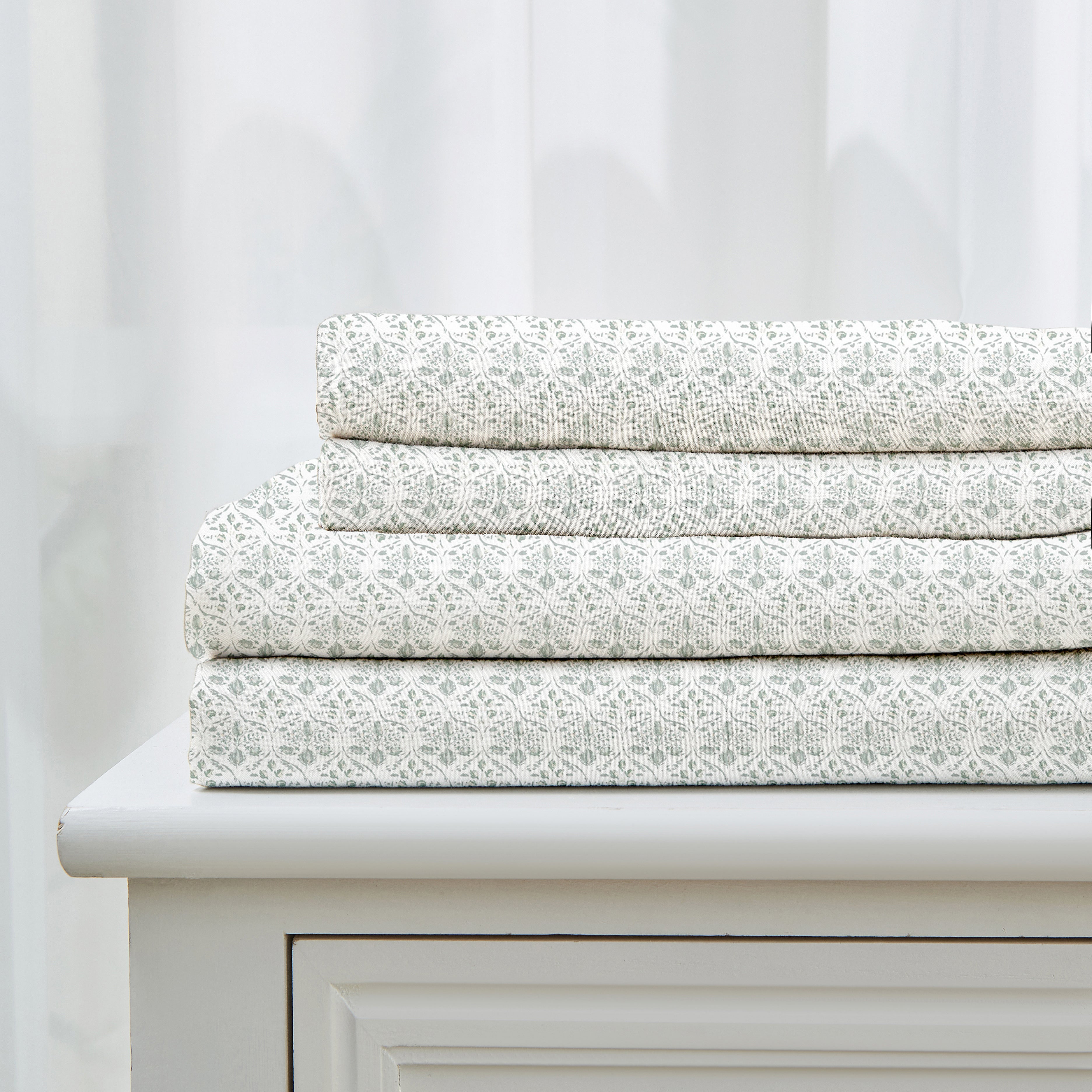  Patina Vie Maison Patina Vie Maison Leiea Pre Washed Microfiber Printed Sheet Set - Twin - Bonton