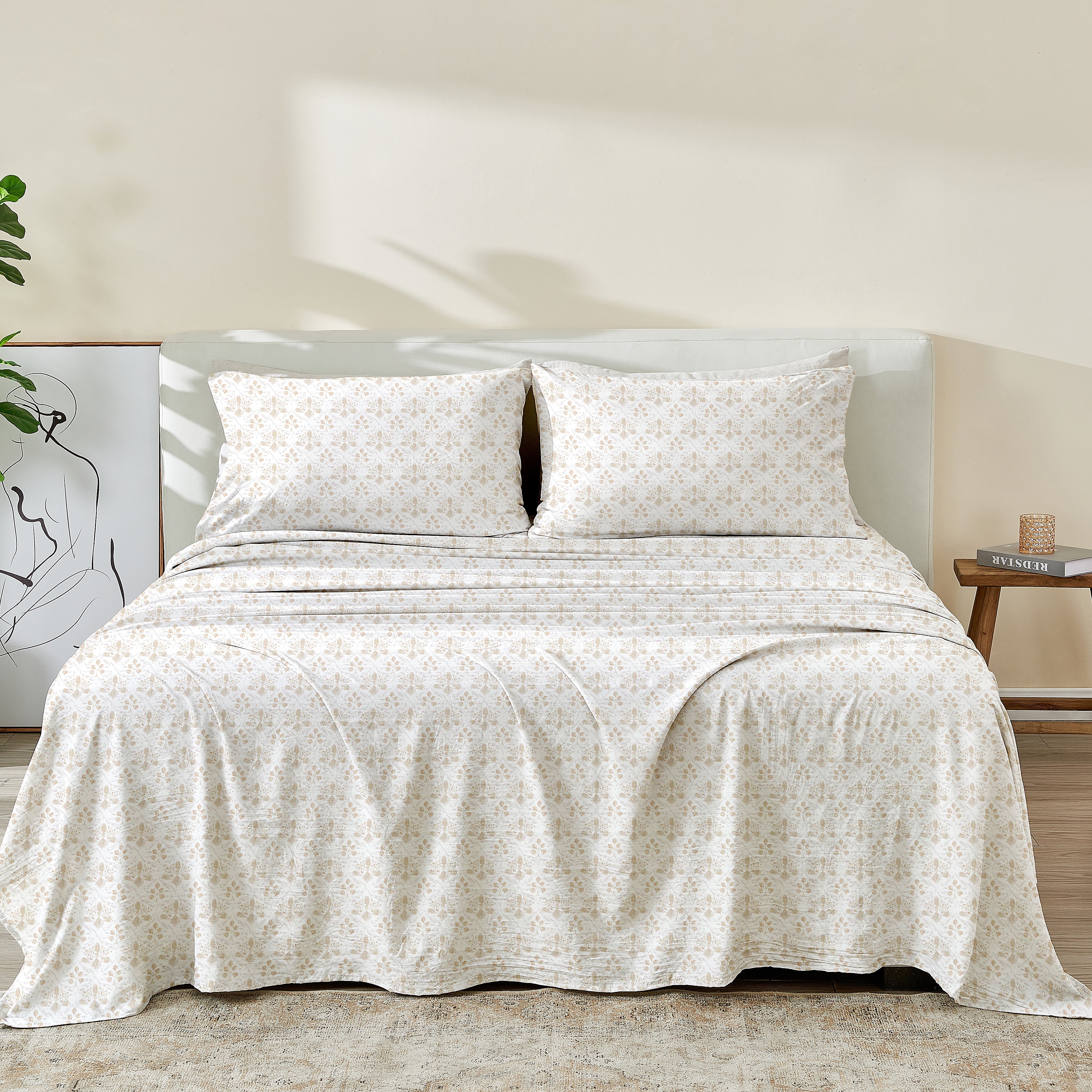  Patina Vie Maison Patina Vie Maison Leiea Pre Washed Microfiber Printed Sheet Set - Twin - Bonton