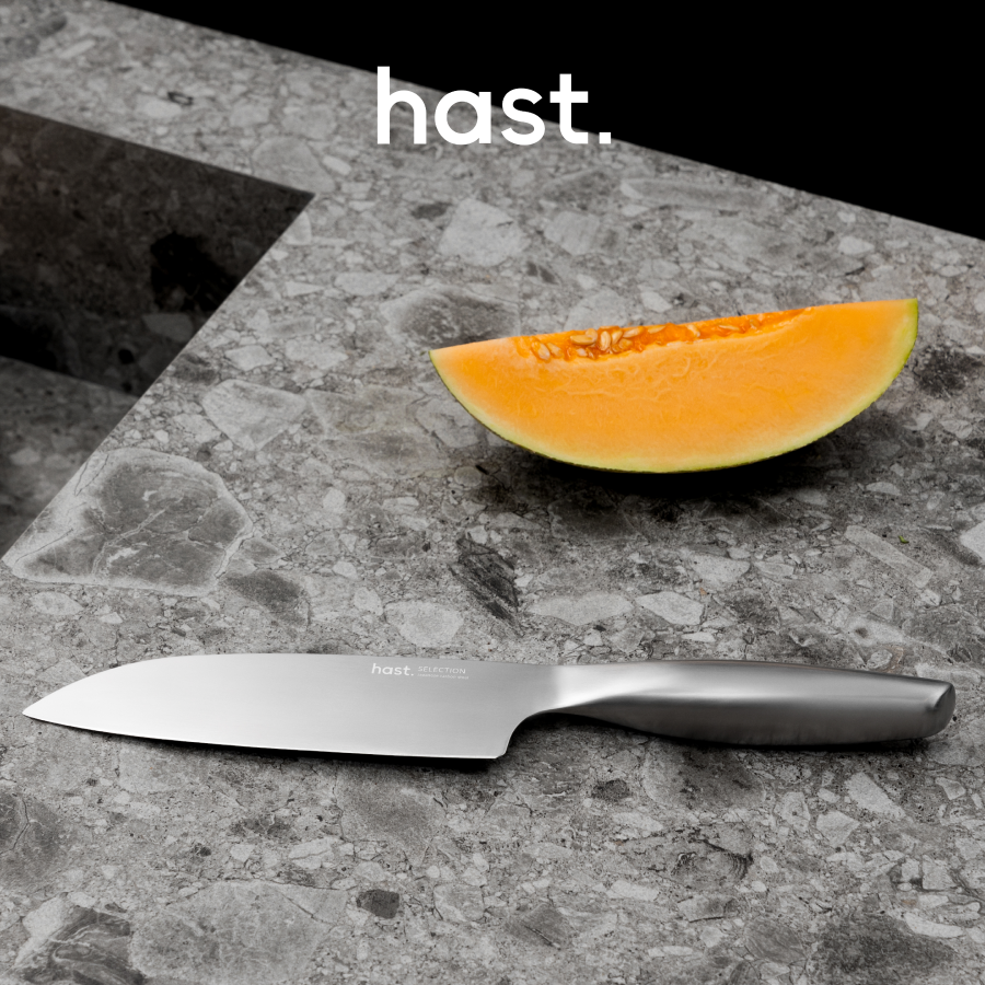  Hast Hast Selection 6.3 Inch Japanese Carbon Steel Santoku Knife by Hast - Matte Silver - Bonton