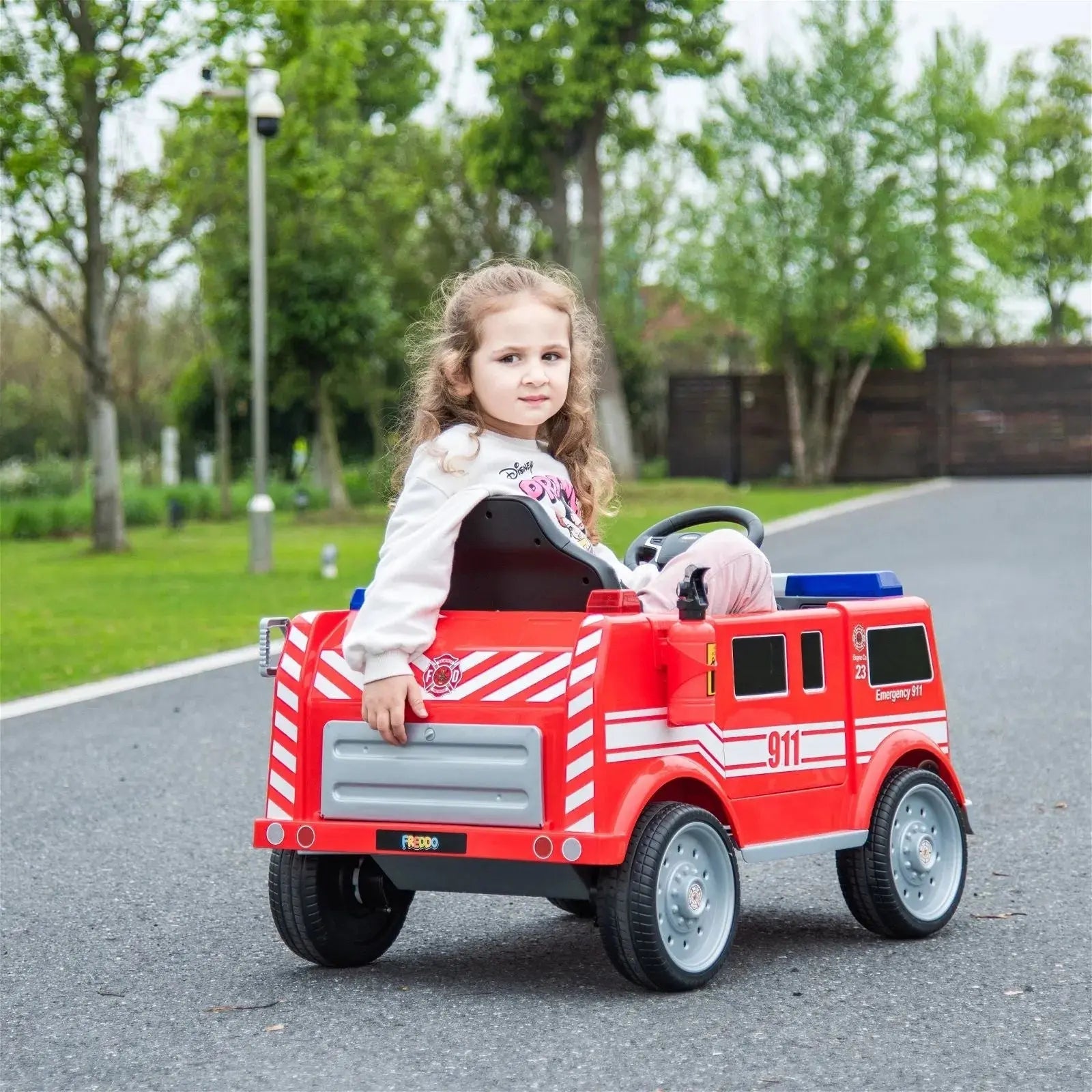  Freddo 12V Freddo Fire Truck 1 Seater Ride On - Red - Bonton