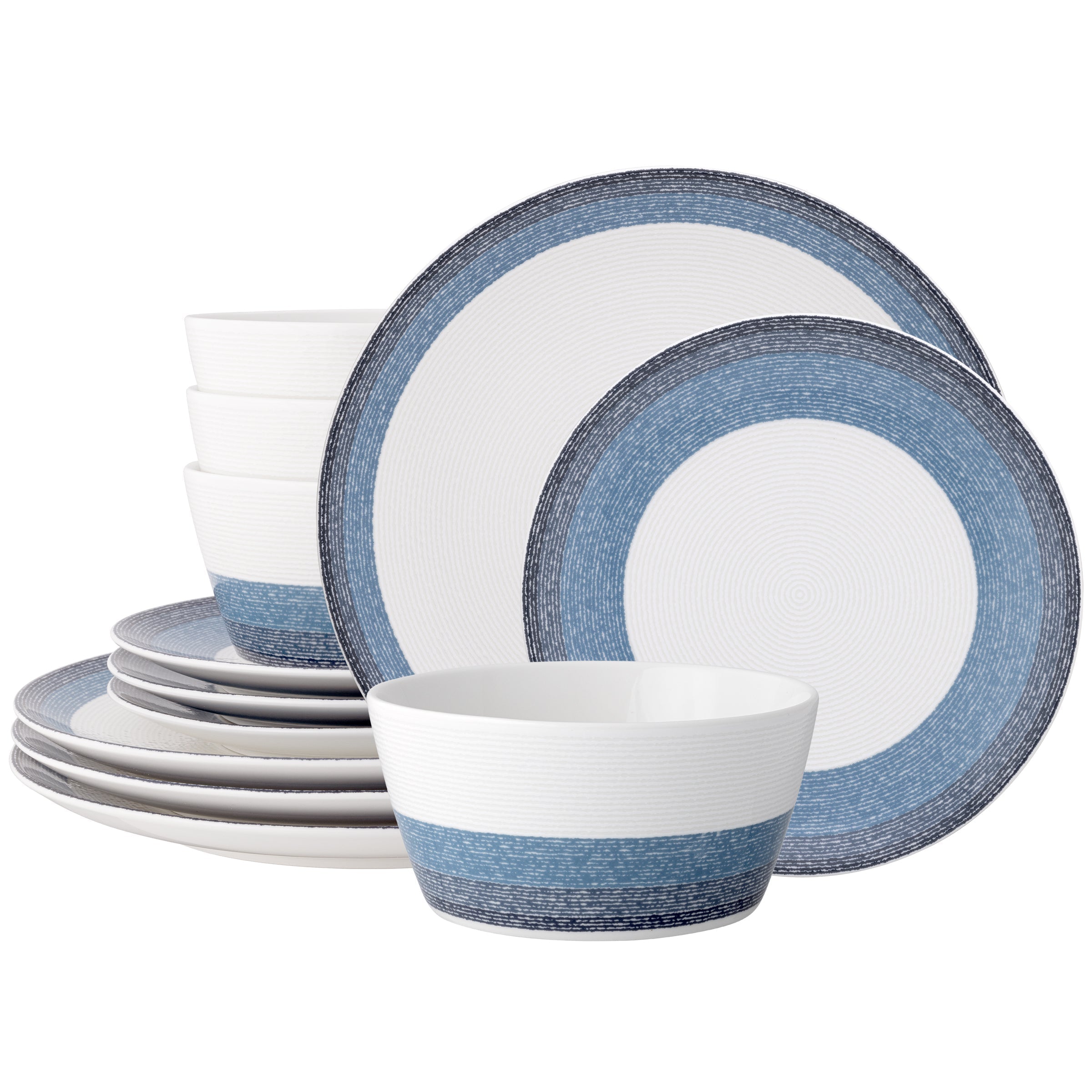  Noritake Colorscapes Layers 12-Piece Coupe Dinnerware Set, Service For 4 - Navy - Bonton