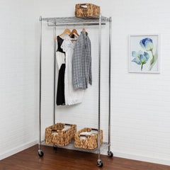 Heavy Duty Rolling Garment Rack with 2 Shelves