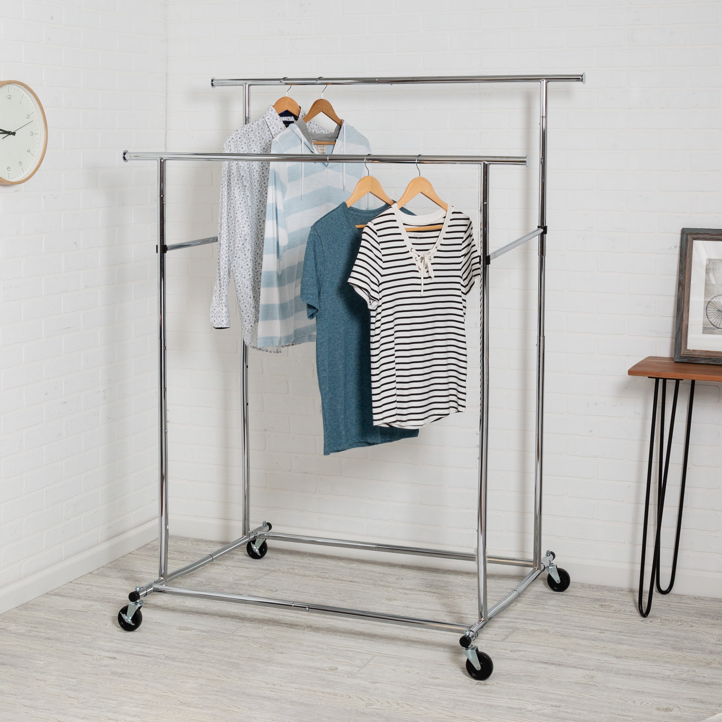  Honey-Can-Do Dual Bar Adjustable Rolling Garment Rack - Chrome - Bonton