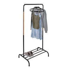 Single Garment Rack with Shoe Shelf and Hanging Bar for Clothes