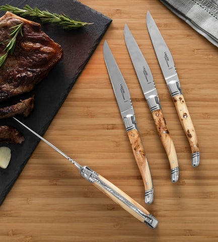 Goyon-Chazeau Set of 4 Laguiole Steak Knives With Juniper Wood Handles