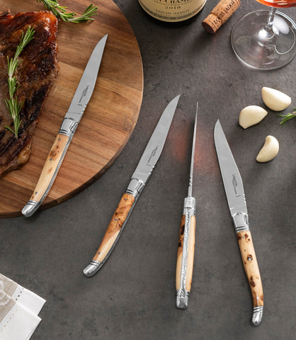 Goyon-Chazeau Set of 4 Laguiole Steak Knives With Juniper Wood Handles