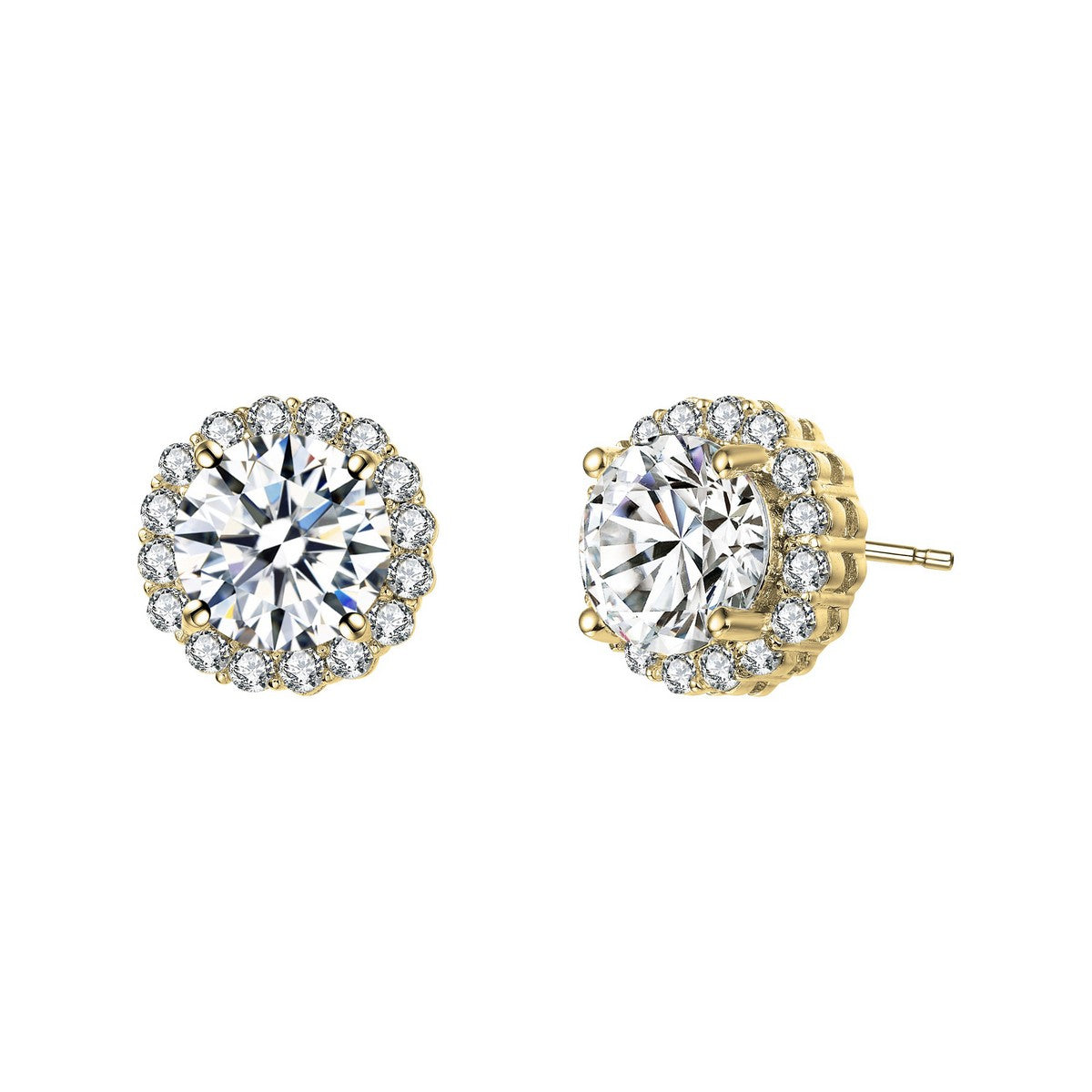  Genevive Elegant Round Stud Earrings With Colored Cubic Zirconia - Gold - Bonton